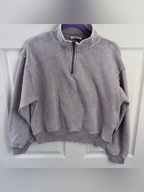 Zenana Outfitters Acid Wash Taupe Half Zip Pullover Sz Small